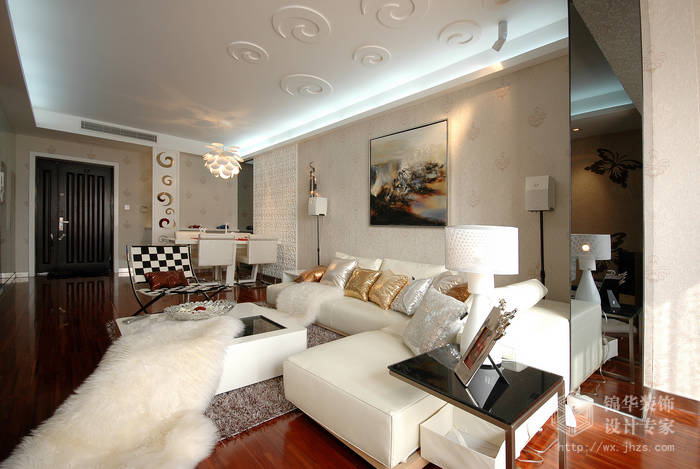 现代简约-世茂国际-三室两厅-130平-客厅-装修实景效果图