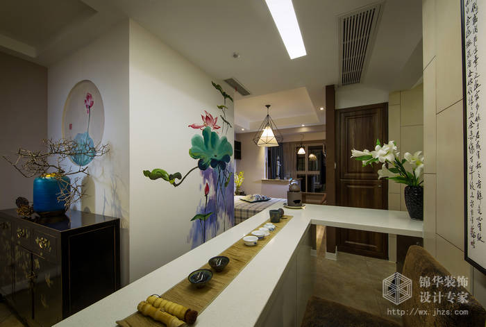 美新玫瑰49平新中式风格实景样板间装修-小户型-新中式