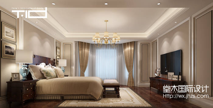 新中式风格-印象剑桥-别墅-500平-卧室-装修效果实景图