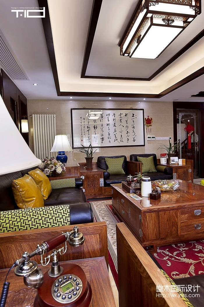 新中式风格-花溪美墅-别墅-400平-客厅-装修效果实景图