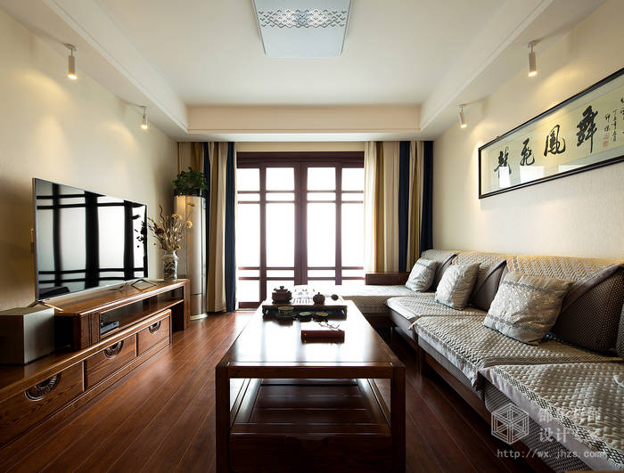 新中式风格-蠡湖家园-两室两厅-99平-客厅-装修实景效果图