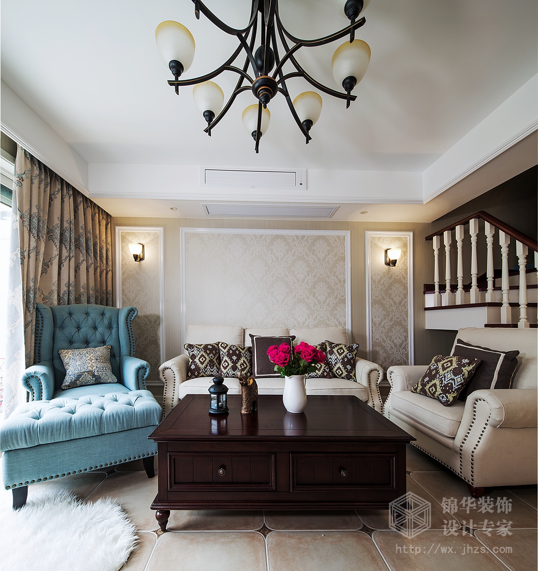 简美风格-万科魅力-四室两厅-210平-沙发-装修实景效果图