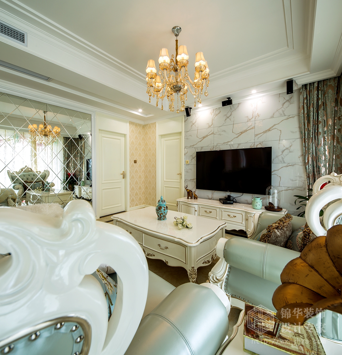 简欧风格-玉兰西花园-三室两厅-141平-沙发-装修实景效果图