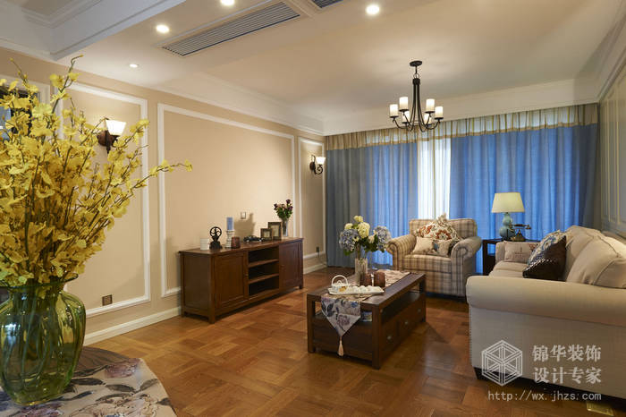 美式风格-太湖国际-三室两厅-130平-客厅-装修效果实景图