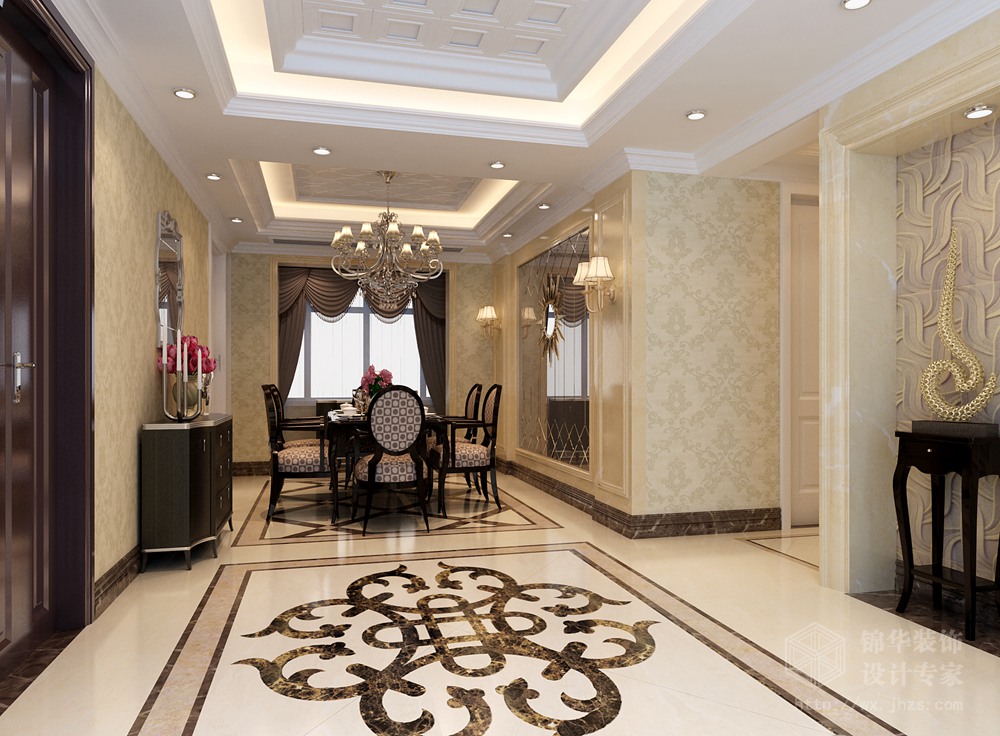 华仁凤凰城160平米三室两厅两卫简欧风格效果图装修-三室两厅-简欧-无锡锦华装饰