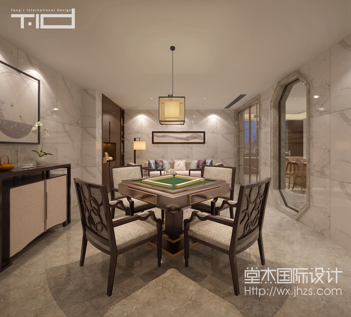 新中式风格-银河湾-别墅-400平-阳光房-装修效果实景图