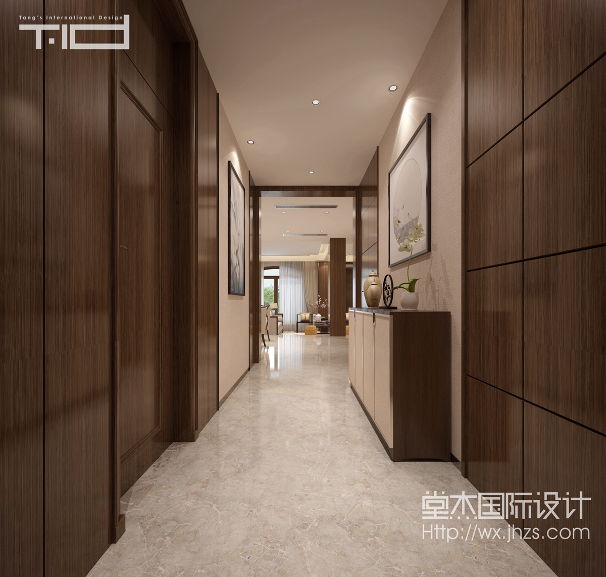 新中式风格-银河湾-别墅-400平-过道-装修效果实景图
