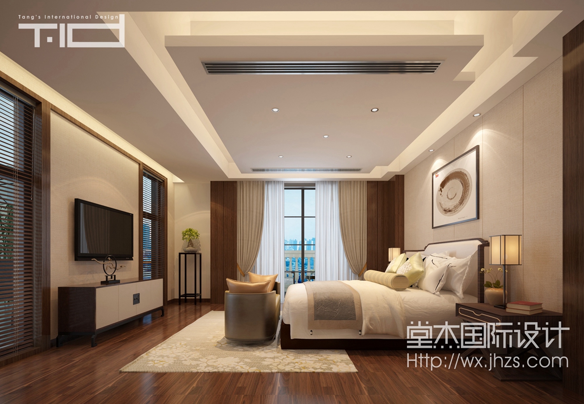 新中式风格-银河湾-别墅-400平-卧室-装修效果实景图