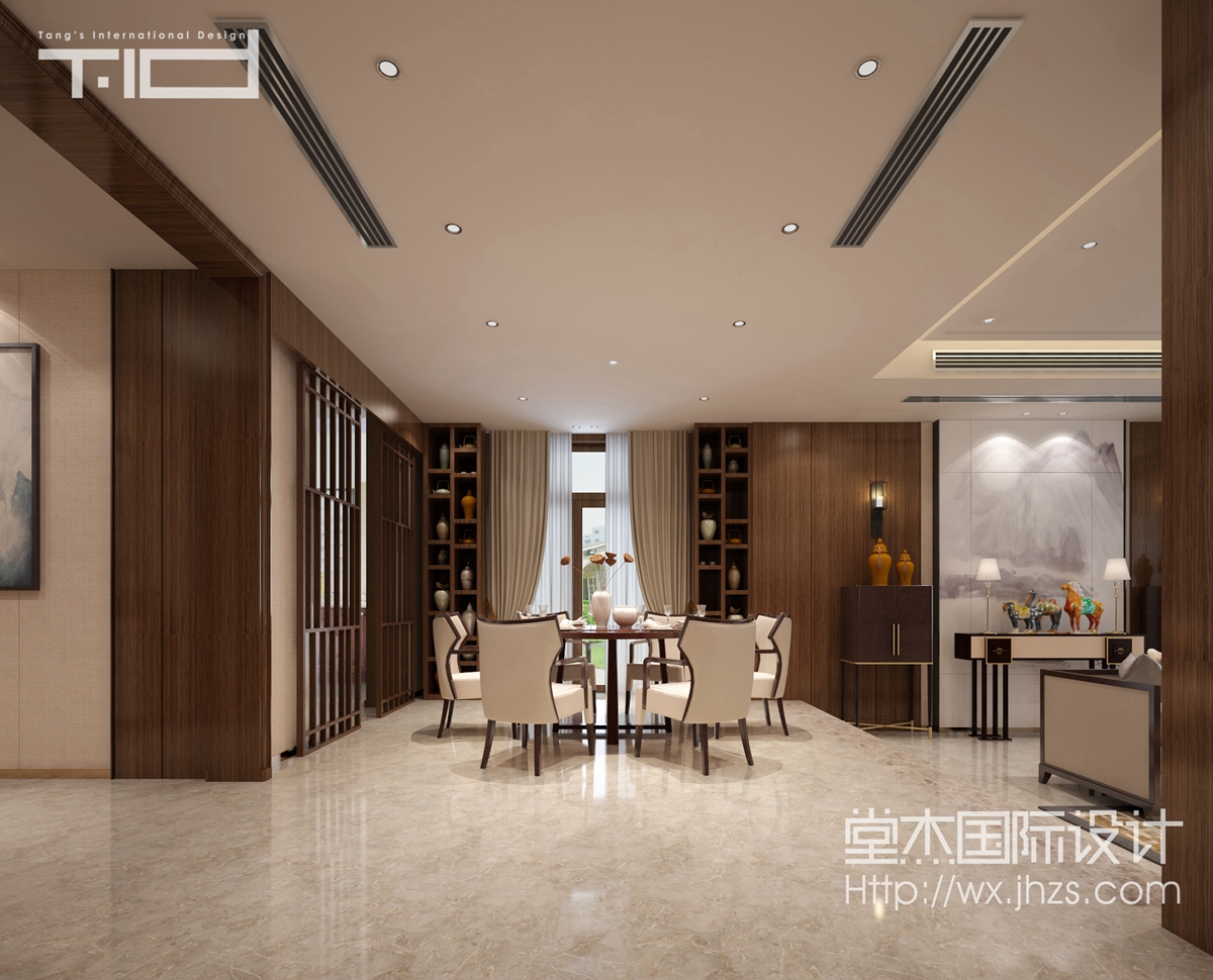 新中式风格-银河湾-别墅-400平-餐厅-装修效果实景图
