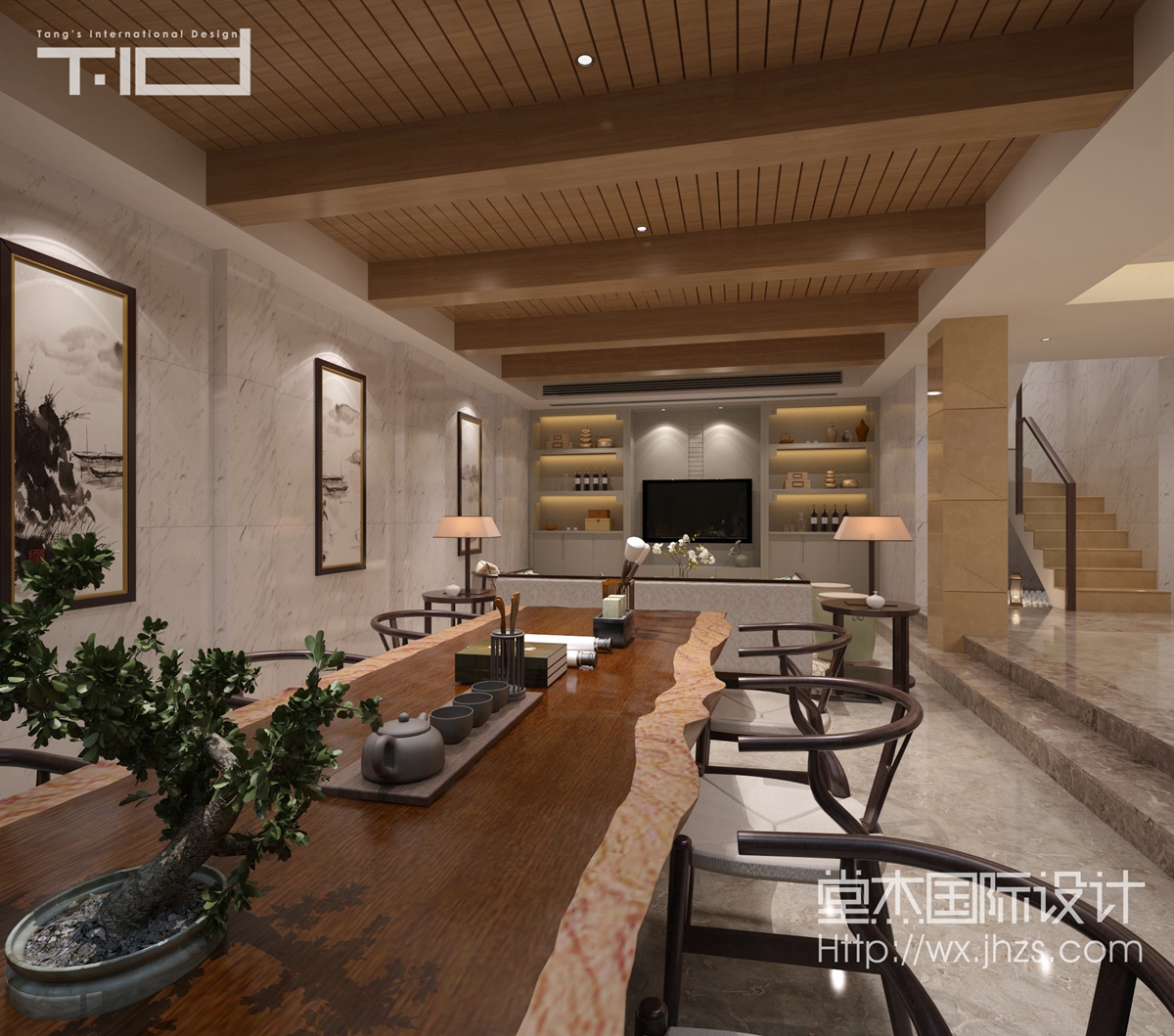 新中式风格-银河湾-别墅-400平-客厅-装修效果实景图