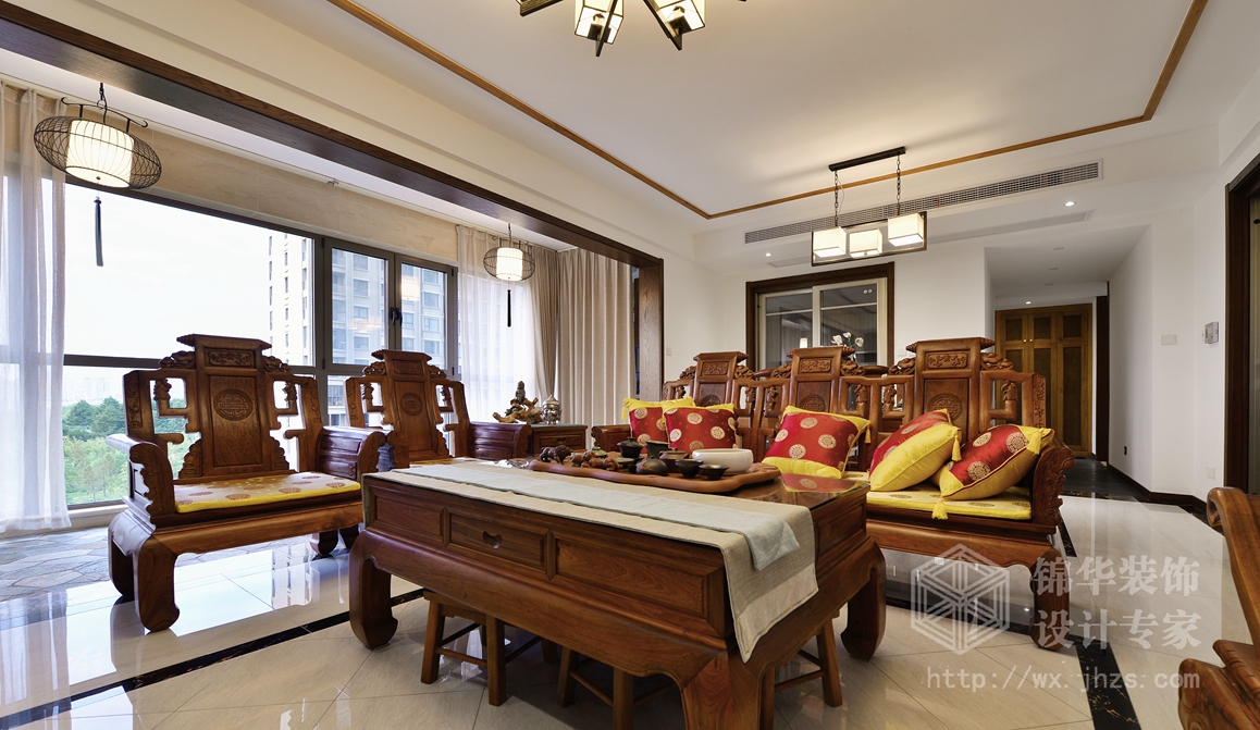 中式风格-太湖国际凯旋门-四室两厅-190平-客厅-装修效果实景图