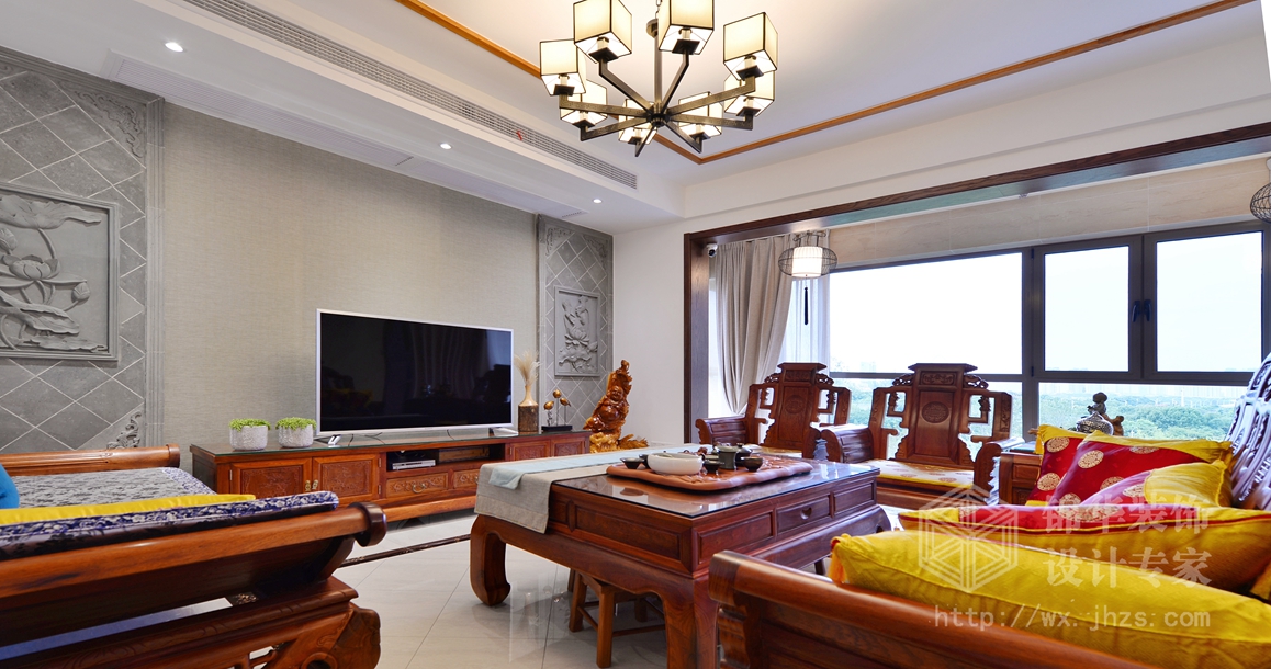 中式风格-太湖国际凯旋门-四室两厅-190平-客厅-装修效果实景图