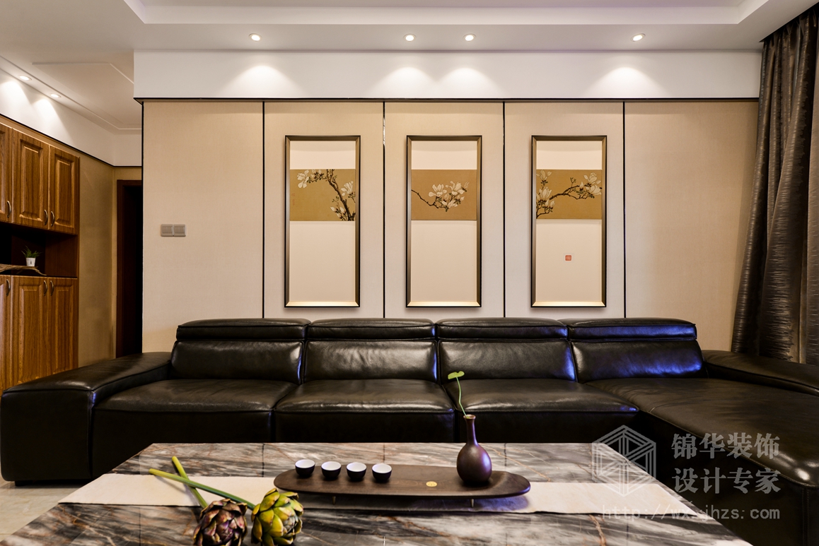 新中式风格-繁华里-三室两厅-130平-客厅-装修效果实景图