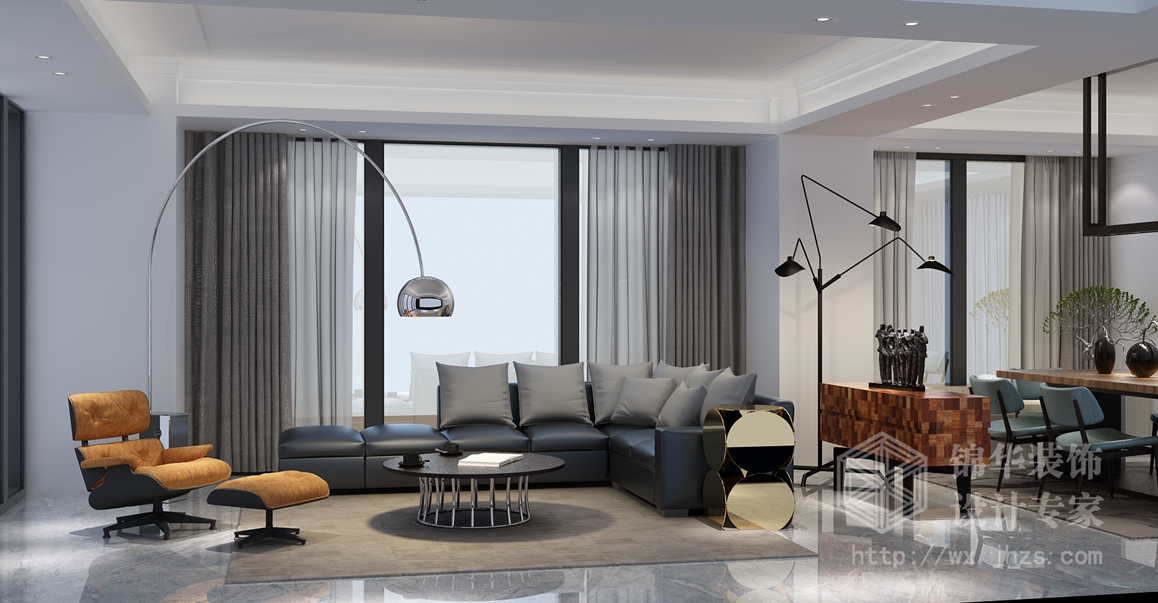 现代简约风格-香樟园-三室两厅-168平米-客厅-装修效果图