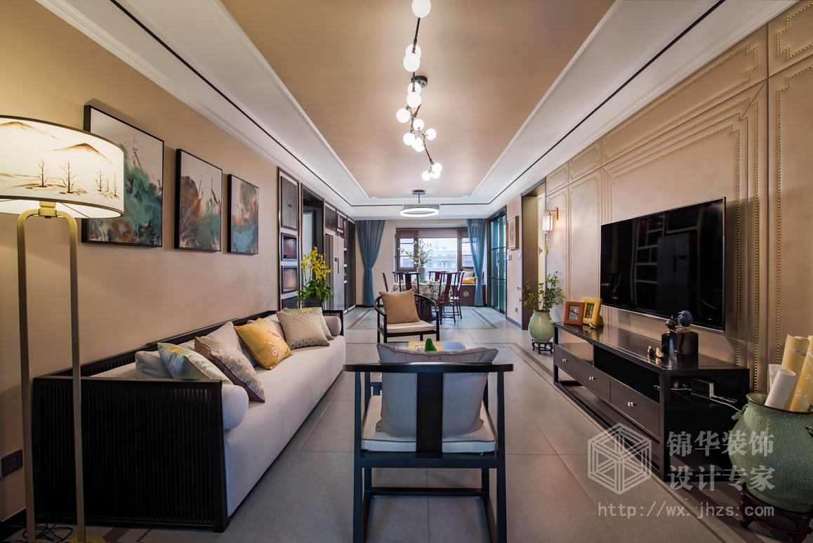 新中式风格-碧玺-三室两厅-160平-客厅-装修效果实景图