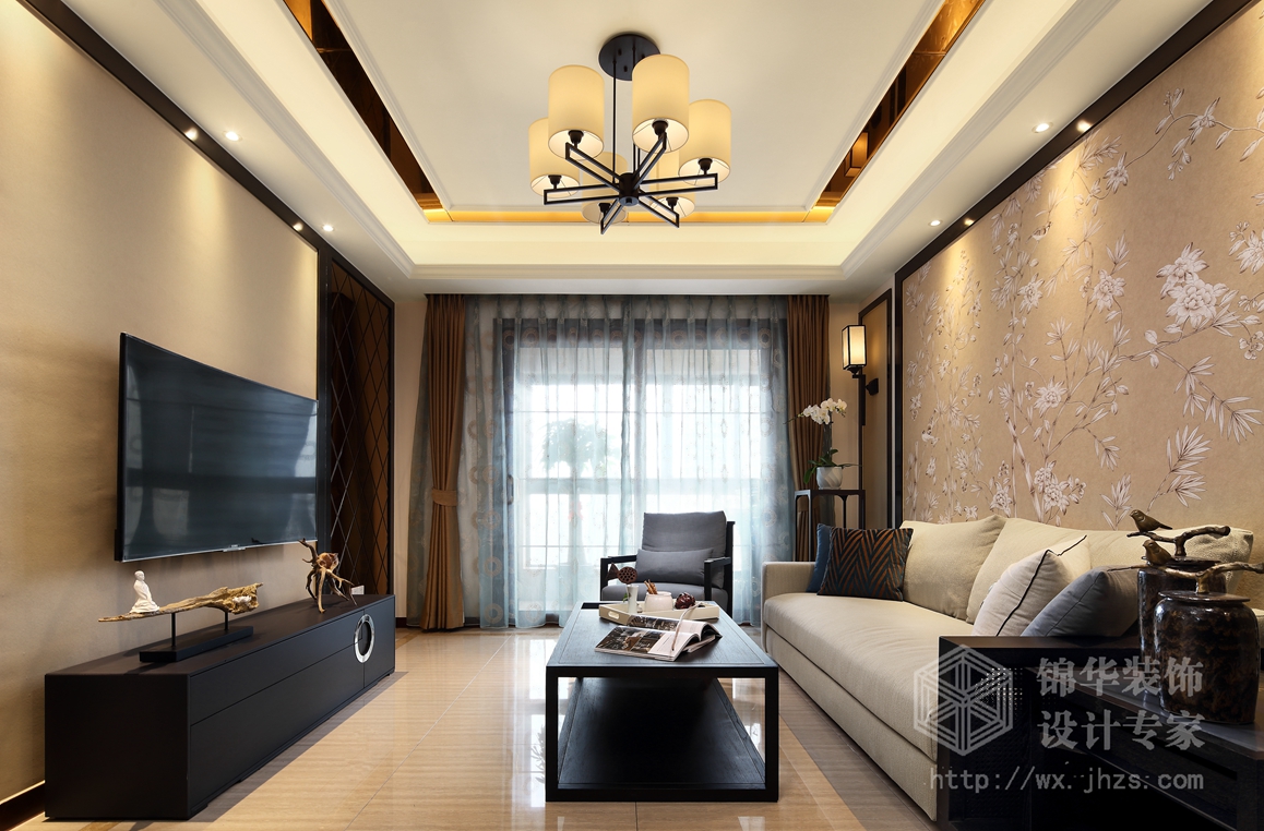 新中式风格-九龙仓碧玺-三室一厅-99平-客厅-装修效果实景图