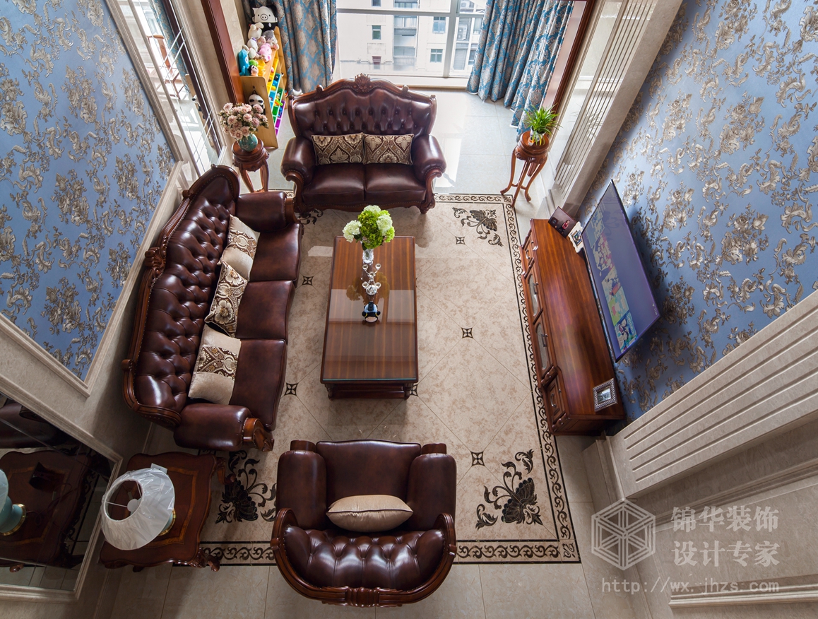 美式风格-保利香槟国际-复式-260平-客厅-装修实景效果图