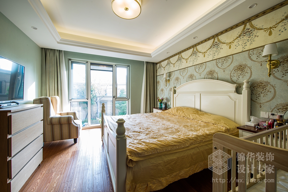 美式风格-山水湖滨-三室两厅-126平-卧室-装修效果实景图