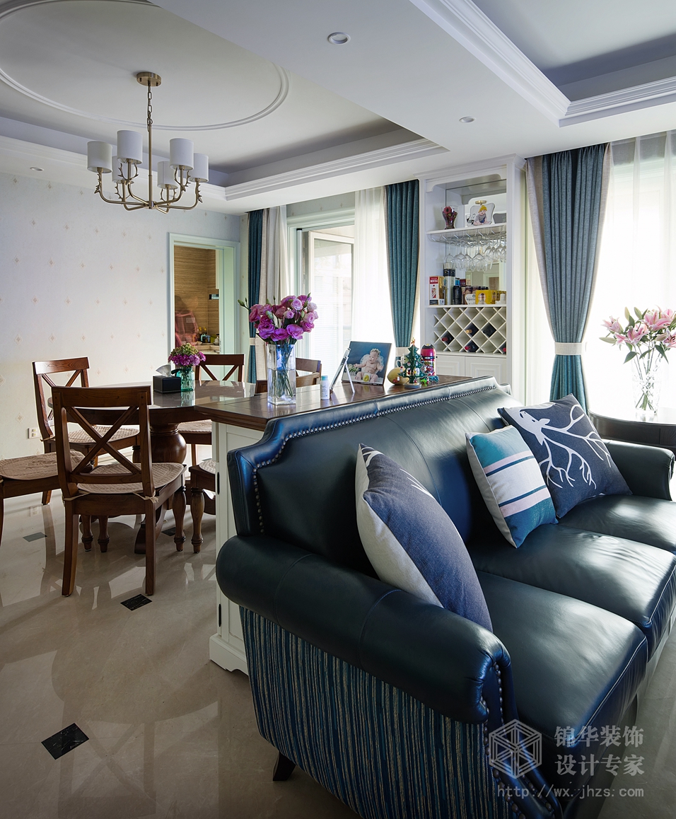 美式风格-山水湖滨-三室两厅-126平-客厅-装修效果实景图