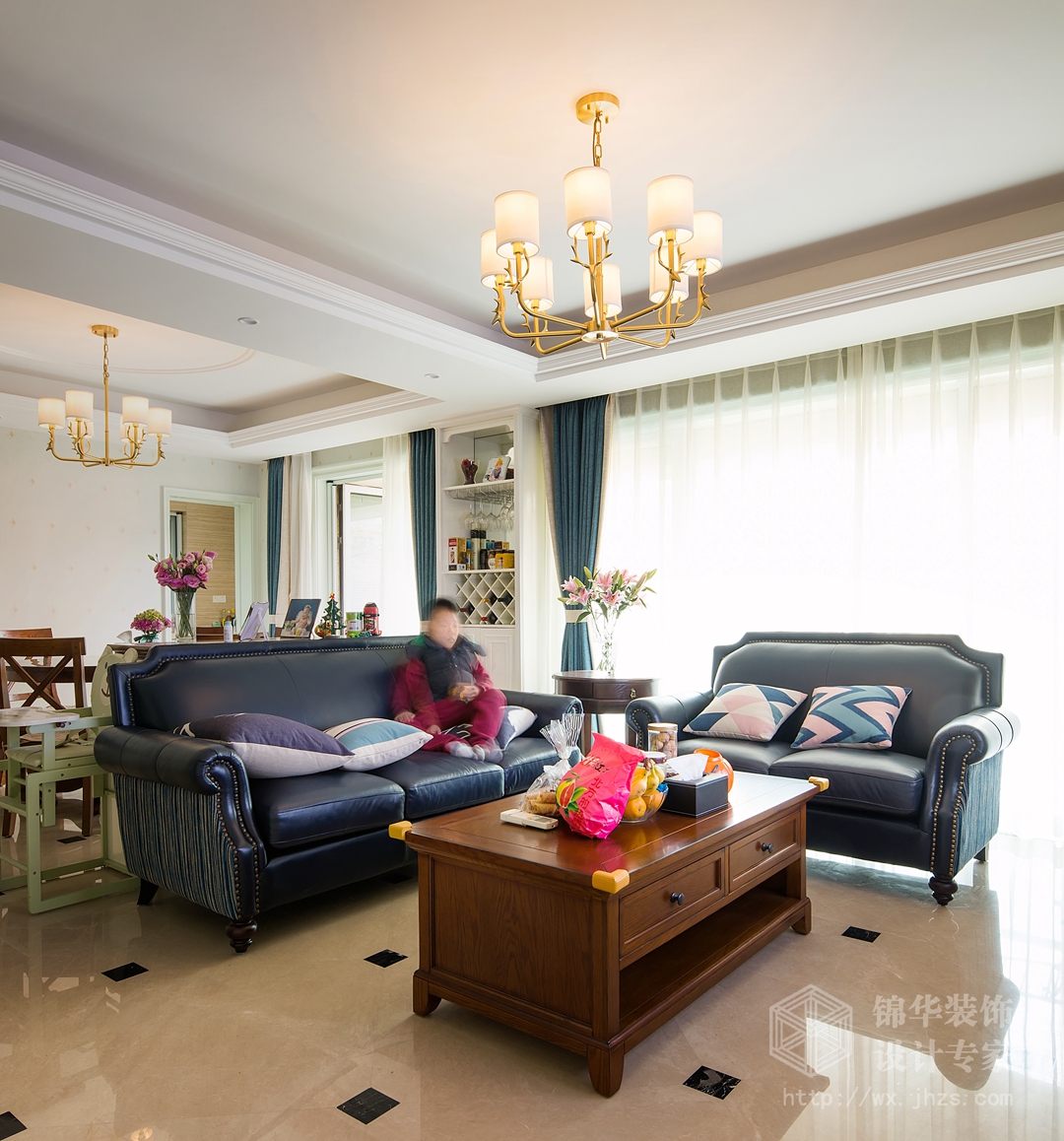 美式风格-山水湖滨-三室两厅-126平-客厅-装修效果实景图
