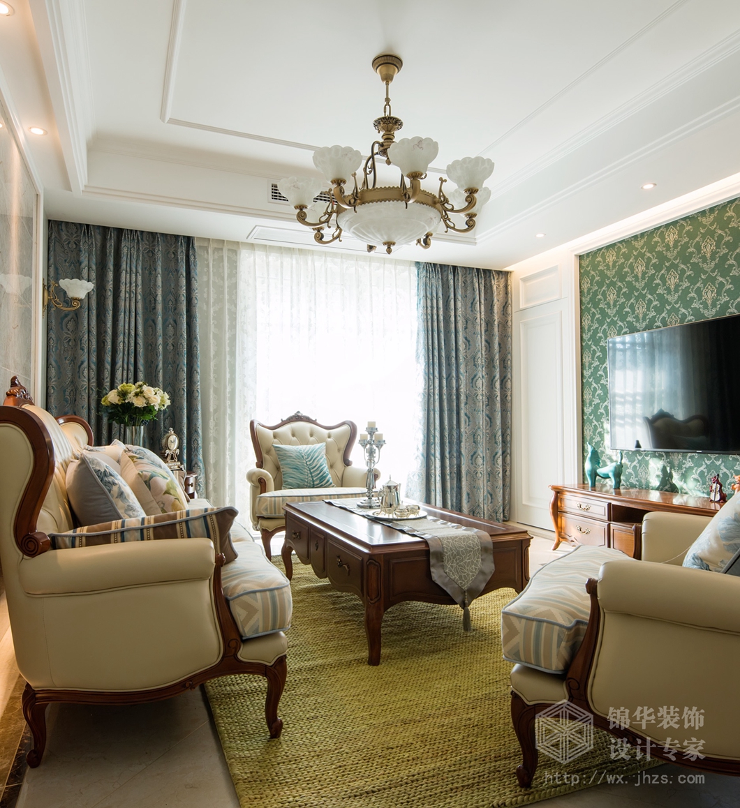美式风格-天鹅湖花园-三室两厅-140平-客厅-装修实景效果图