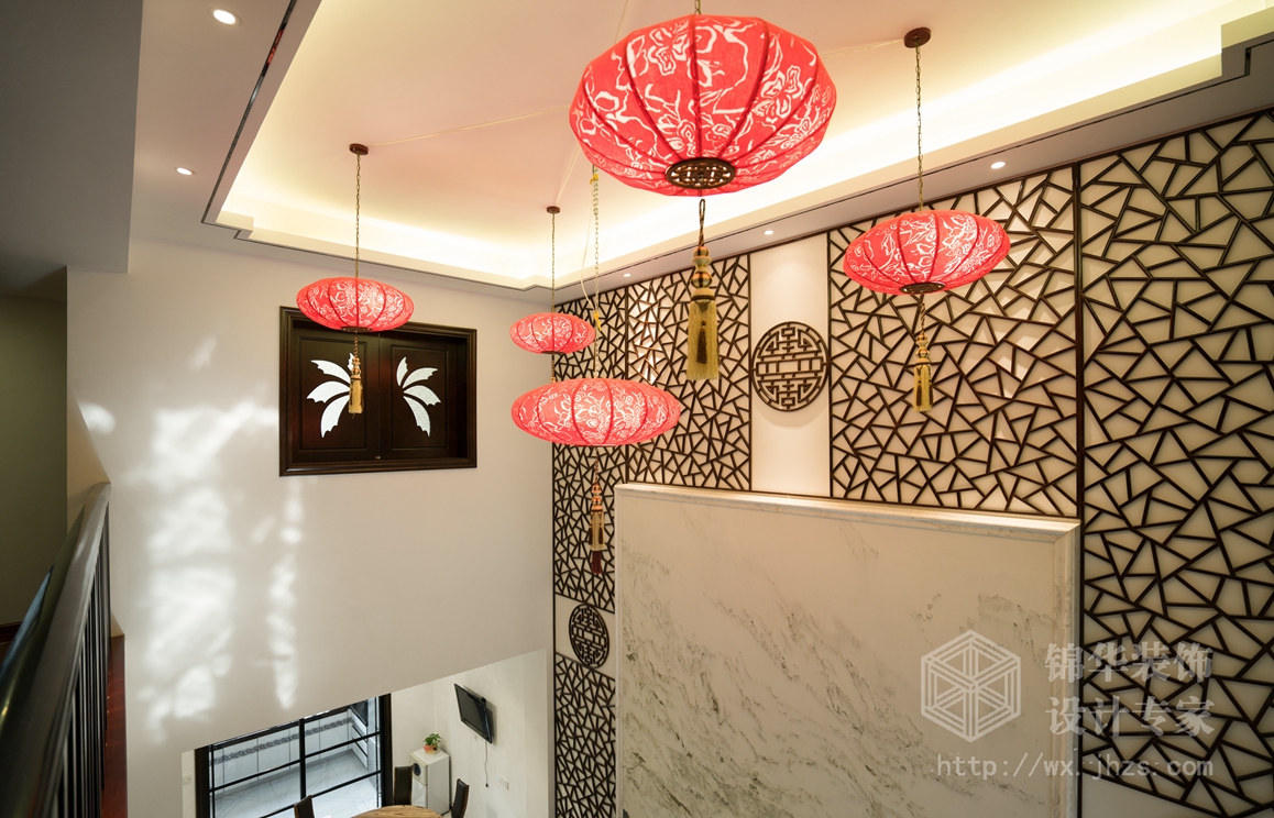 中式风格-世贸香滨湖-别墅-500平-客厅-装修实景效果图