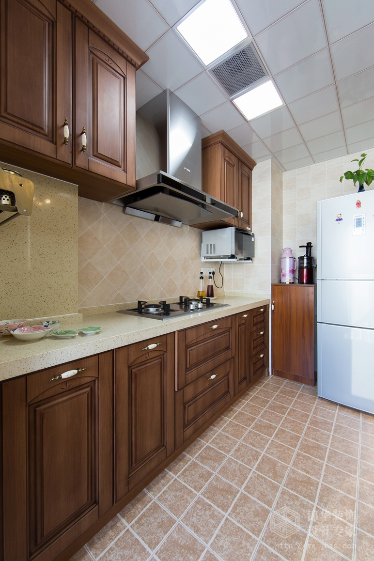 简约美式风格-万达广场-三室两厅-120平米-厨房-装修实景效果图