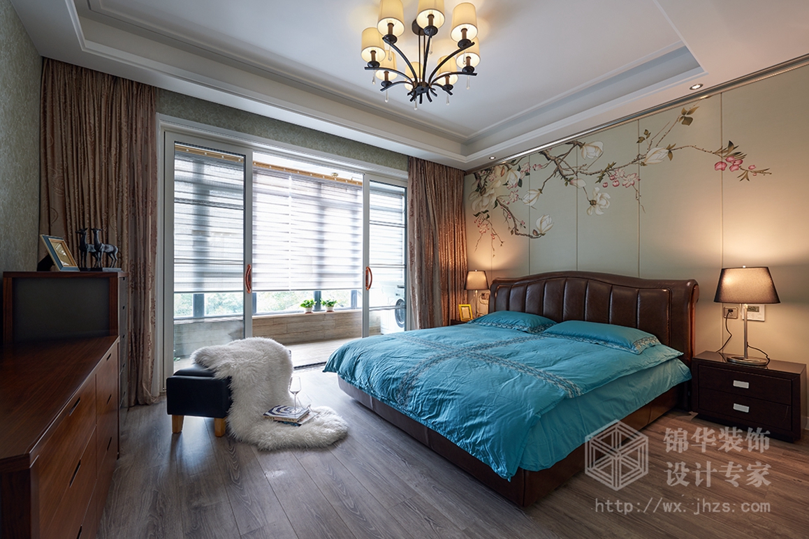 现代中式风格-梅泾私宅-大户型-280平米-卧室-装修实景效果图