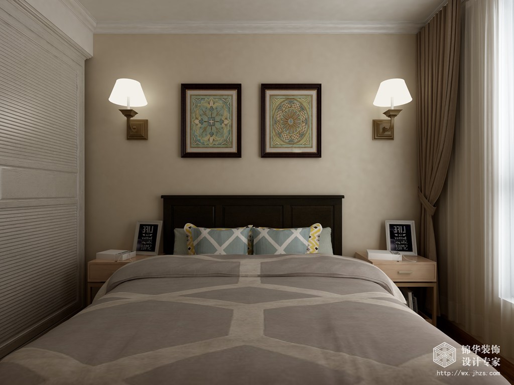 简美风格-雪新苑-四室两厅-160平-卧室-效果图