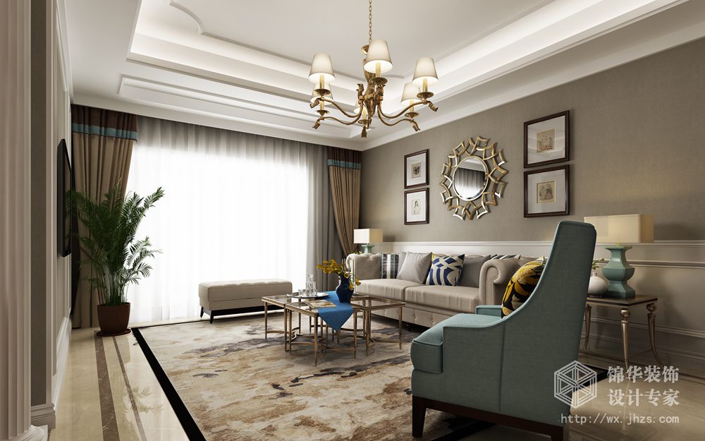 现代美式风格-中隆怡东雅苑-三室两厅-125平-客厅-装修效果图