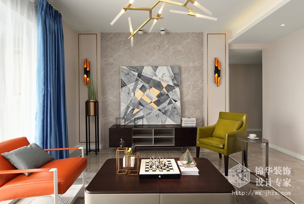 现代简约-金科世界城-三室两厅-122平-客厅-装修效果实景图