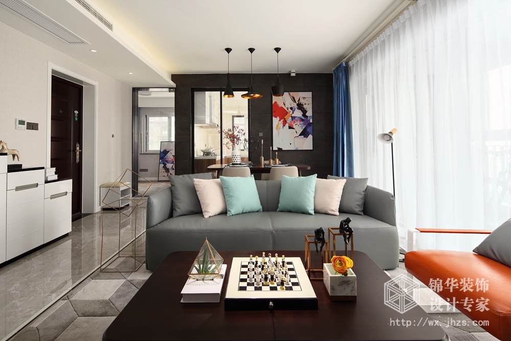 现代简约-金科世界城-三室两厅-122平-客厅-装修效果实景图