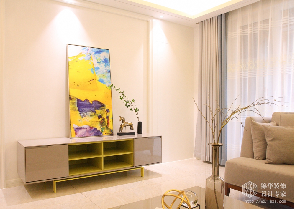 现代简约风格-中海凤凰熙岸-三室两厅-123平-客厅-装修实景效果图
