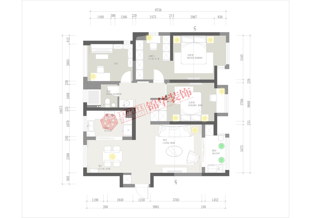 小美风格-圆融广场-三室两厅-116平-平面图