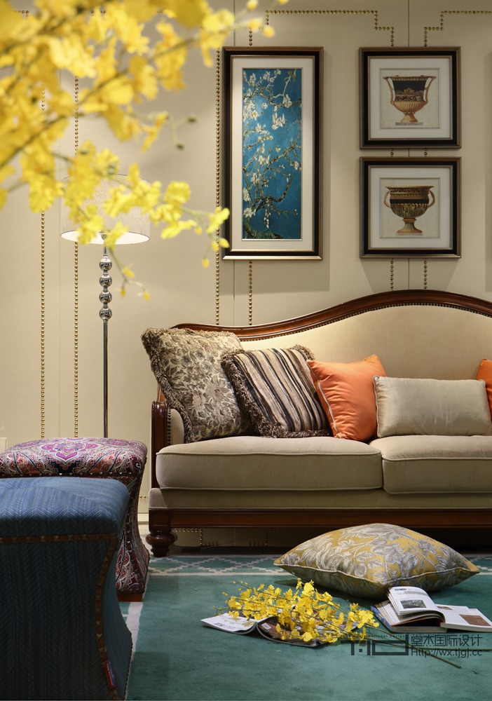 玉兰花园205平现代美式风格实景图装修-三室一厅-简美