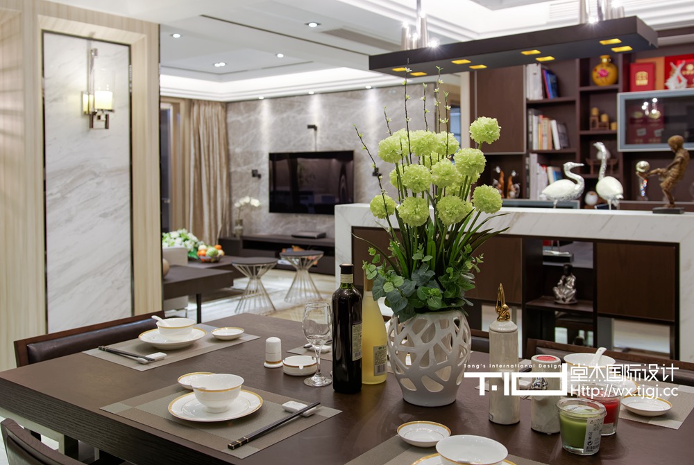 新中式风格-金科世界城-大户型-餐厅-装修效果实景图