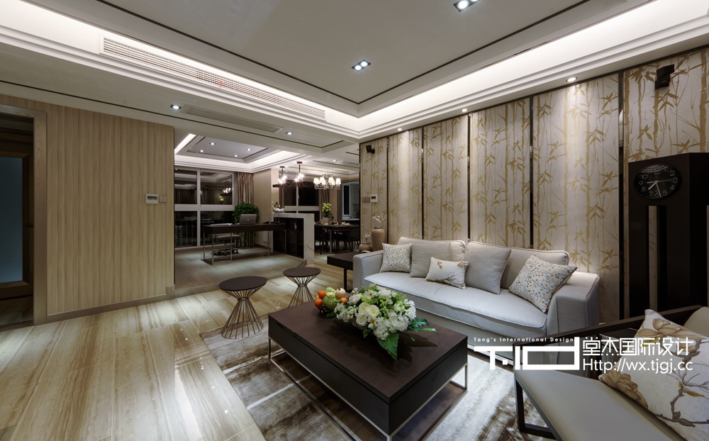 新中式风格-金科世界城-大户型-客厅-装修效果实景图