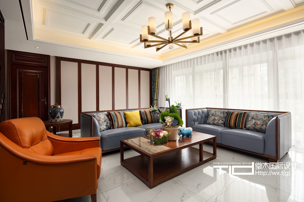 现代中式风格-栖霞栖园-两室两厅-217平-客厅-装修效果实景图