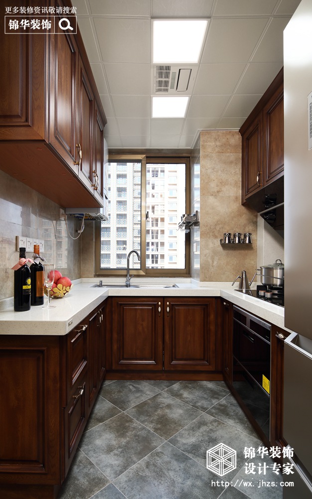 美式风格-栖霞栖庭-三室两厅-98平-厨房-装修效果实景图