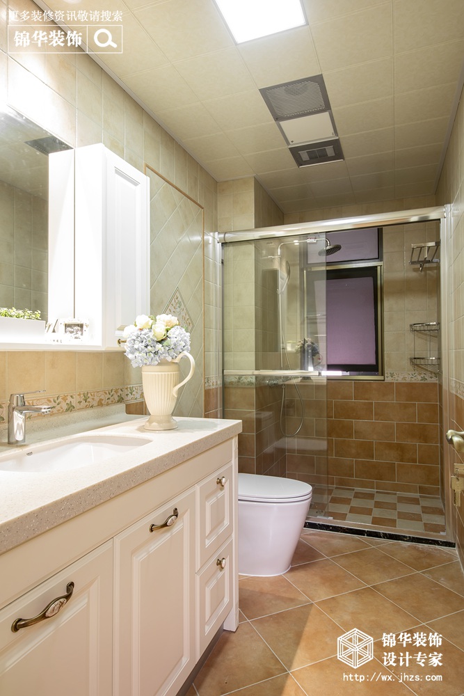 简美风格-太湖国际-三室两厅-142平-卫生间-装修效果实景图