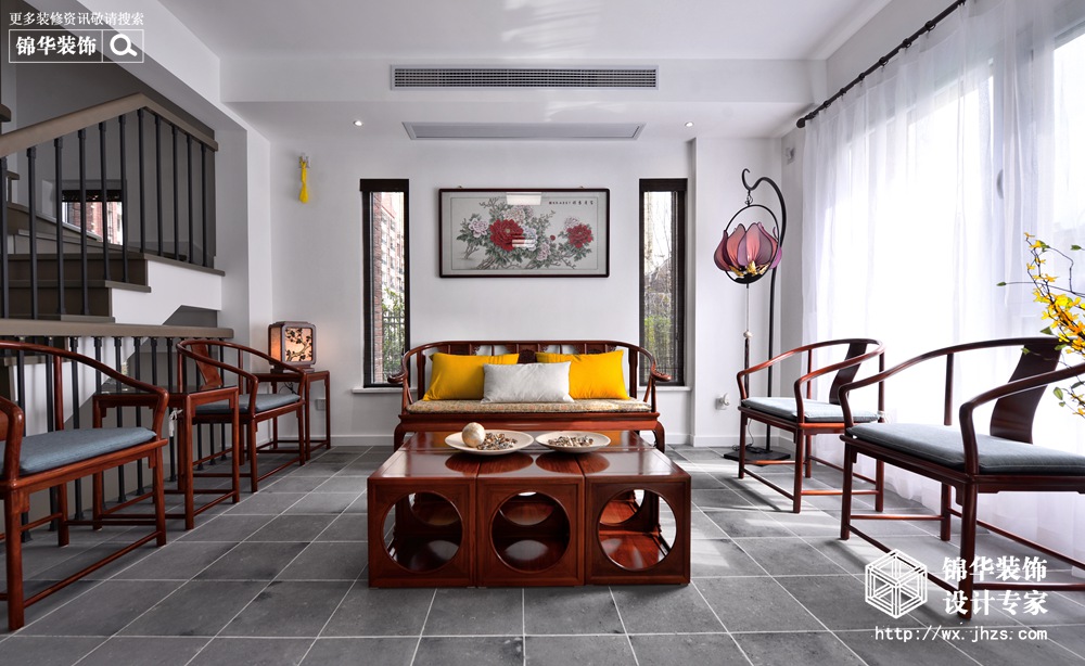 新中式-中海珑玺-四室两厅-260平-客厅-装修效果实景图