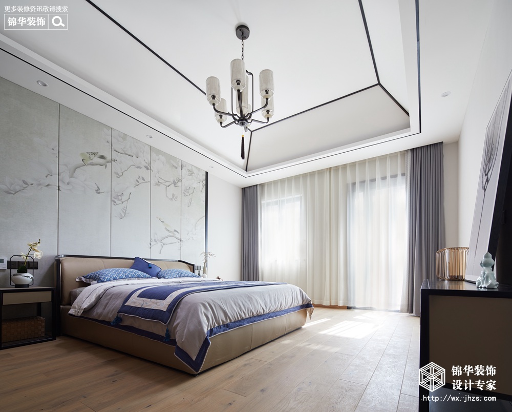 新中式风格-蠡湖一号-复式-380平-卧室-装修实景效果图