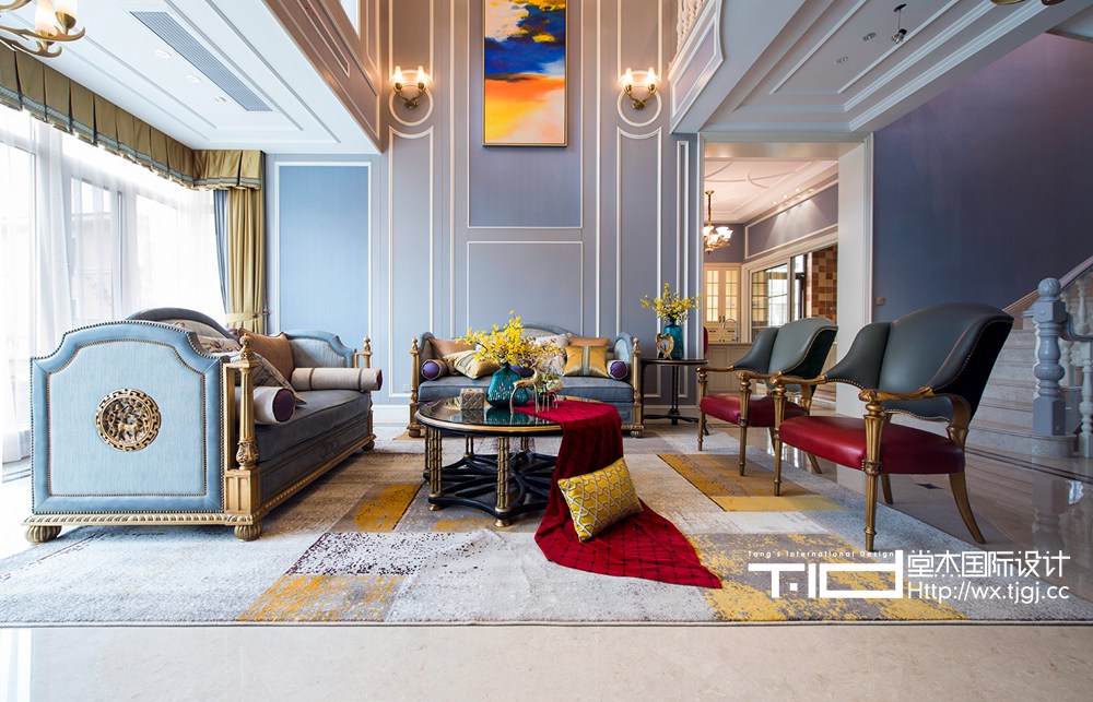 美式风格-马山御园-别墅-600平-客厅-装修效果实景图