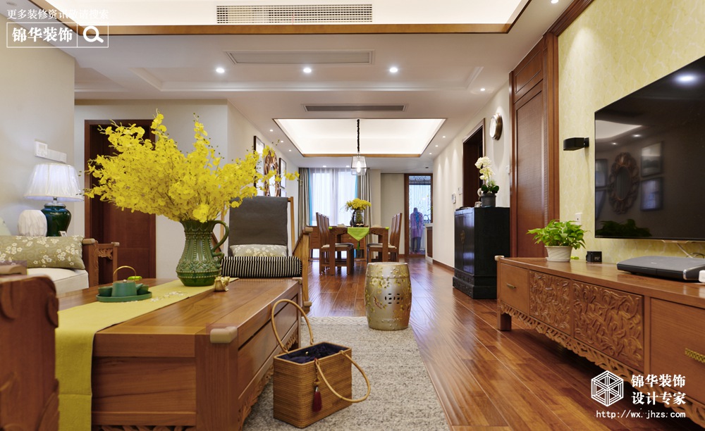 东南亚风格-西水东-三室两厅-180平-客厅-装修效果实景图