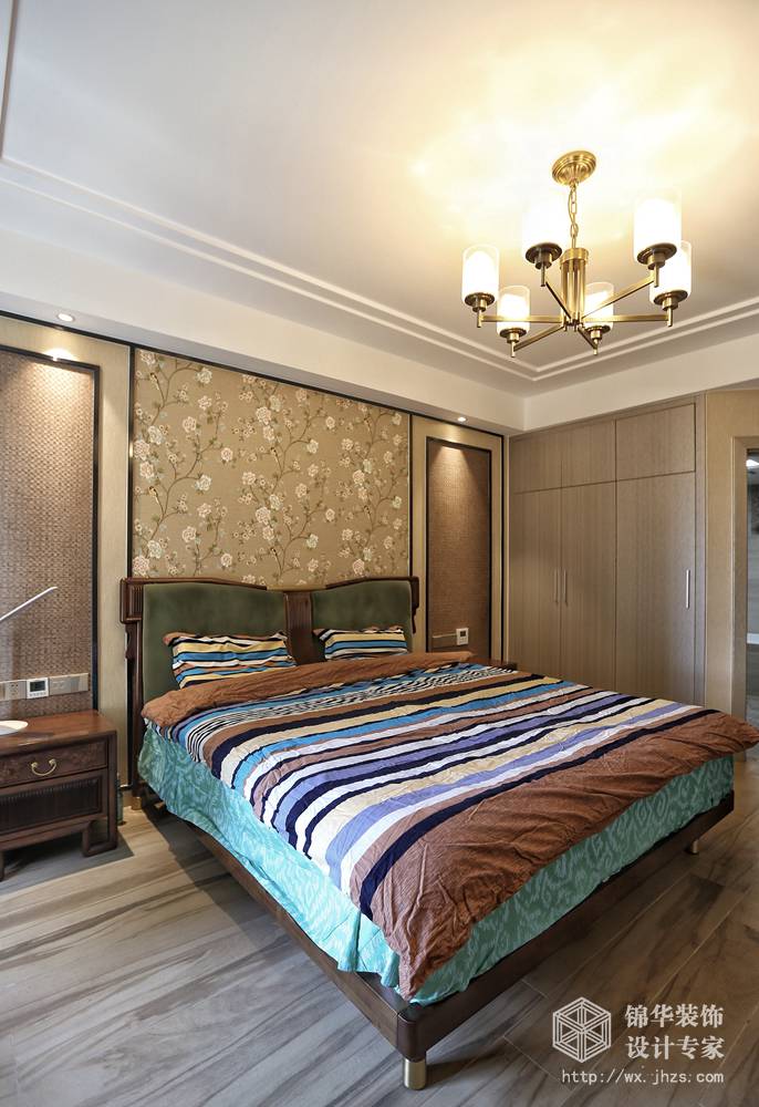 新中式风格-金科世界城-大户型-180平-卧室-装修效果实景图