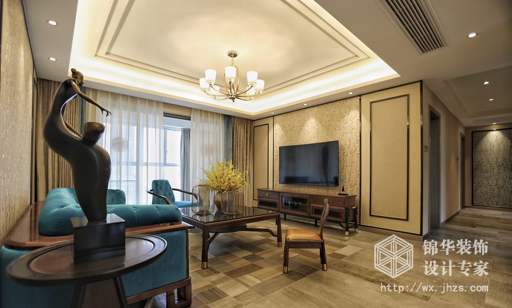 新中式风格-金科世界城-大户型-180平-客厅-装修效果实景图