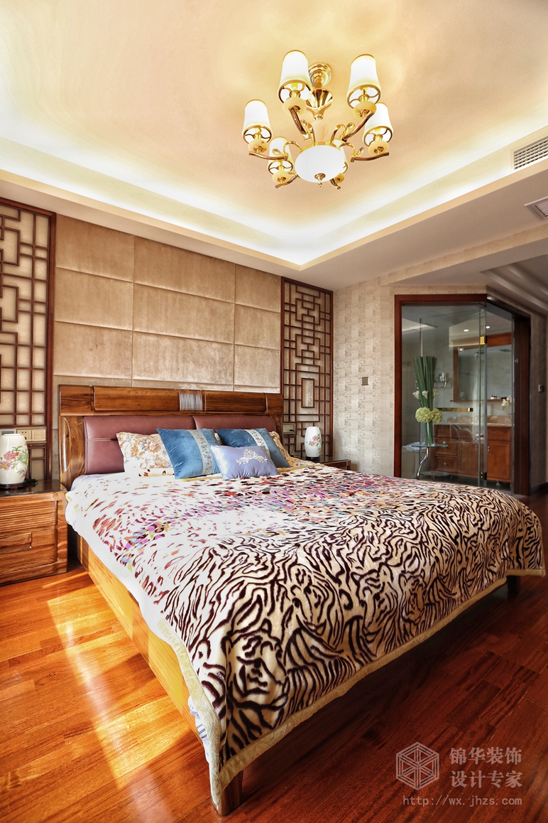 中式风格-融创熙园-三室两厅-卧室-装修效果实景图