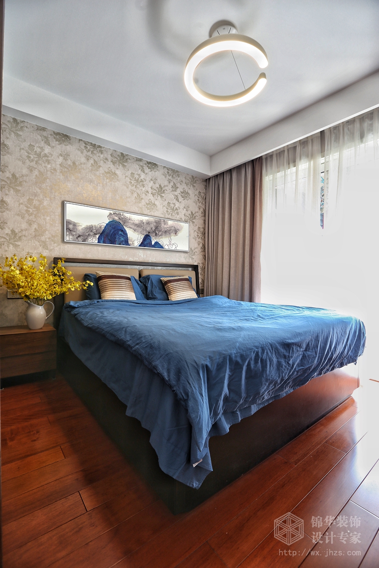 新中式风格-擎天半岛-两室两厅-卧室-装修效果实景图