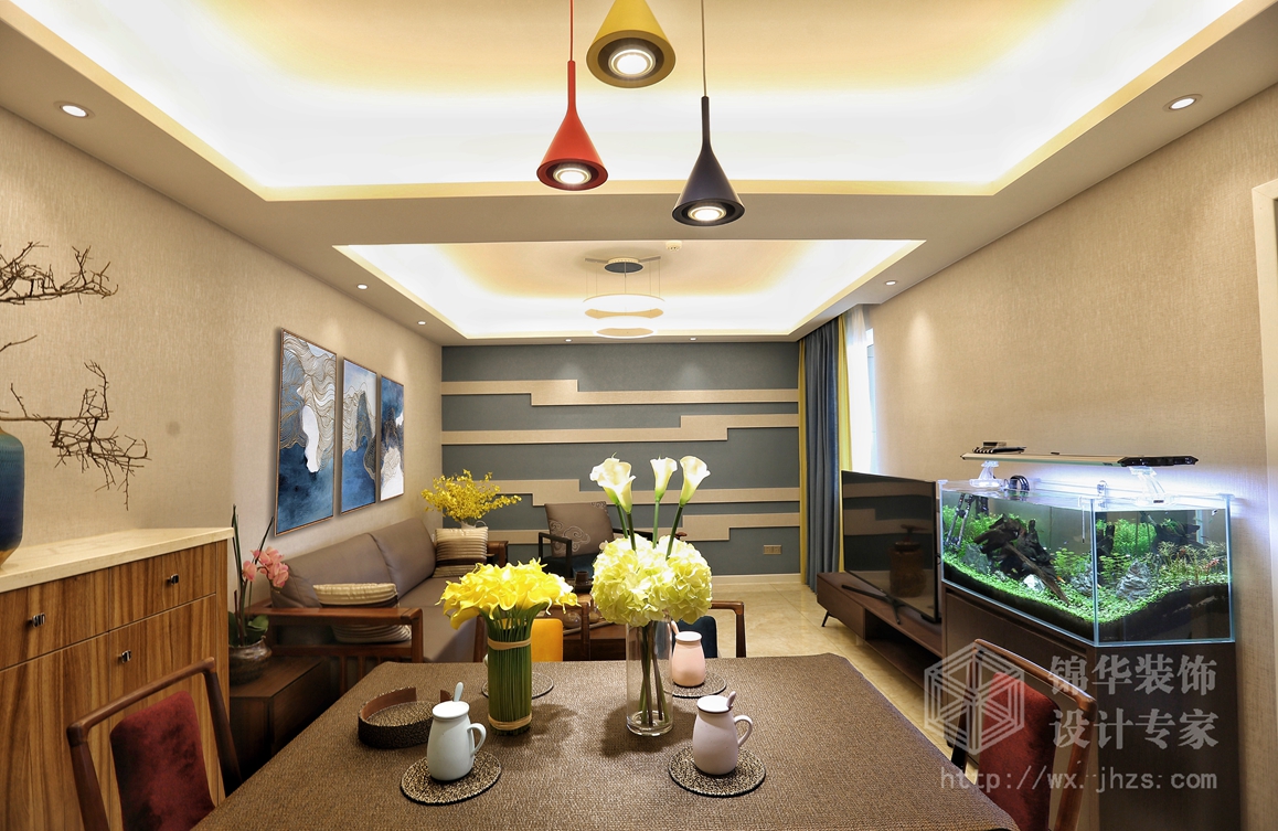 新中式风格-擎天半岛-两室两厅-客厅-装修效果实景图