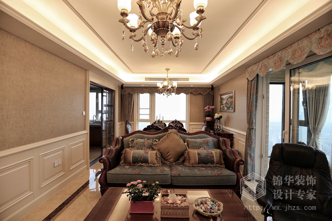简约美式-擎天半岛-三室两厅-141平-客厅-装修效果实景图